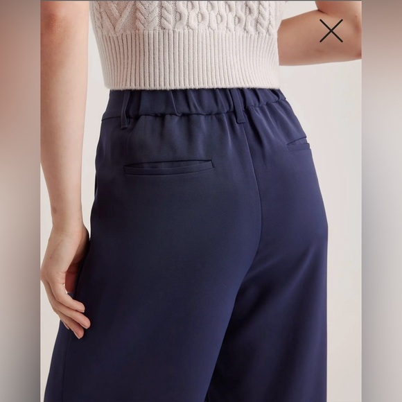 Quince Stretch Crepe Pleated Wide Leg Pant - Navy - Picture 3 of 3